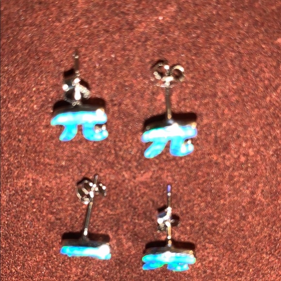 Blue Pi Symbol Earrings - Picture 8 of 11